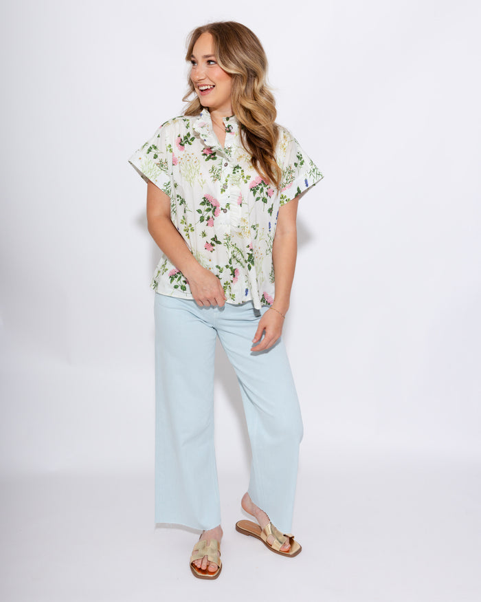 Garden Bloom Ruffle Trim Top