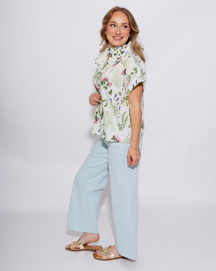 Garden Bloom Ruffle Trim Top