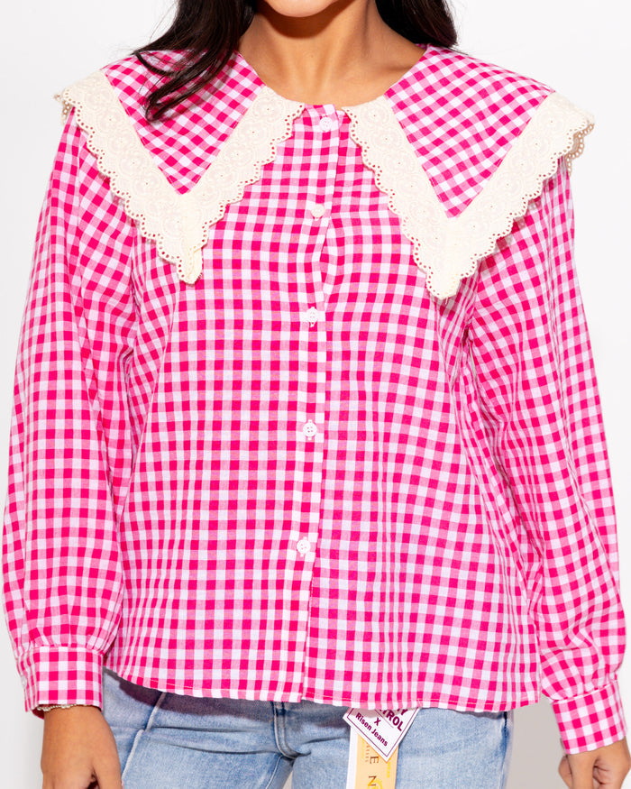 Gingham Lace Trim Top