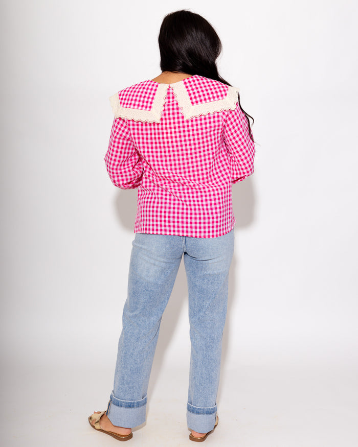 Gingham Lace Trim Top