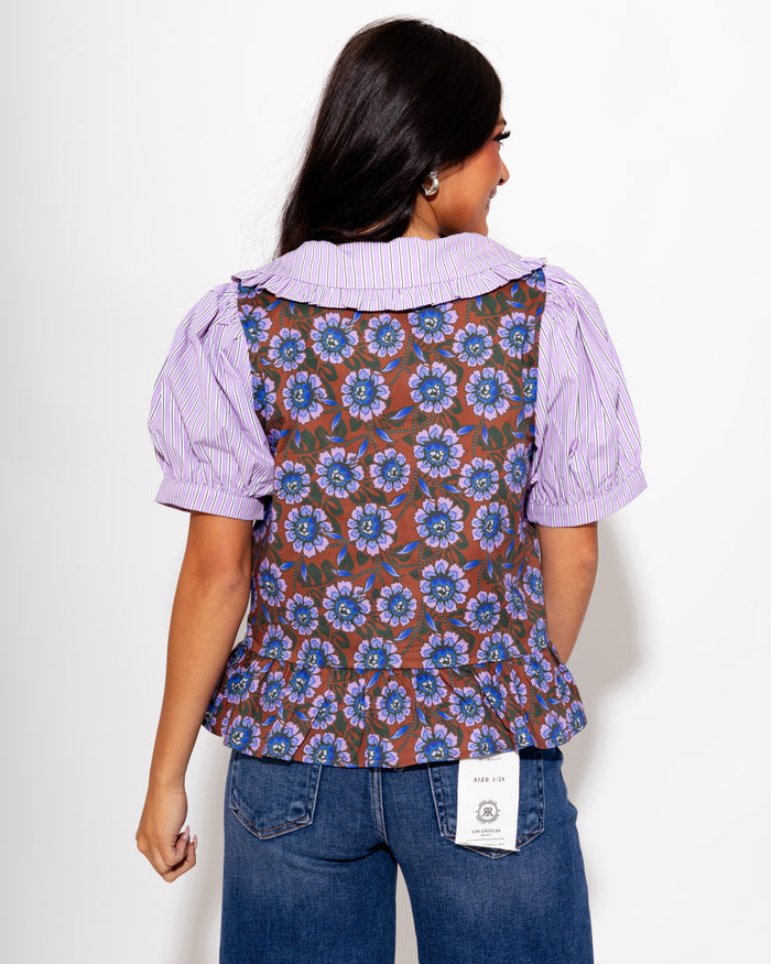Girly Garden Mixed Print Top in Lavender