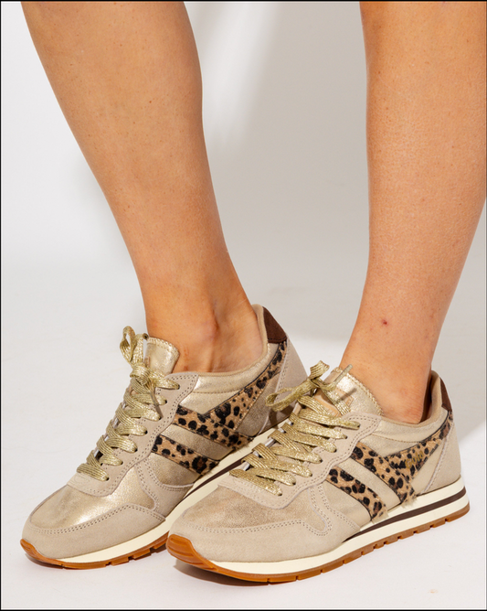 Gola Daytona Blaze II Sneakers in Gold/Leopard/Dark Brown