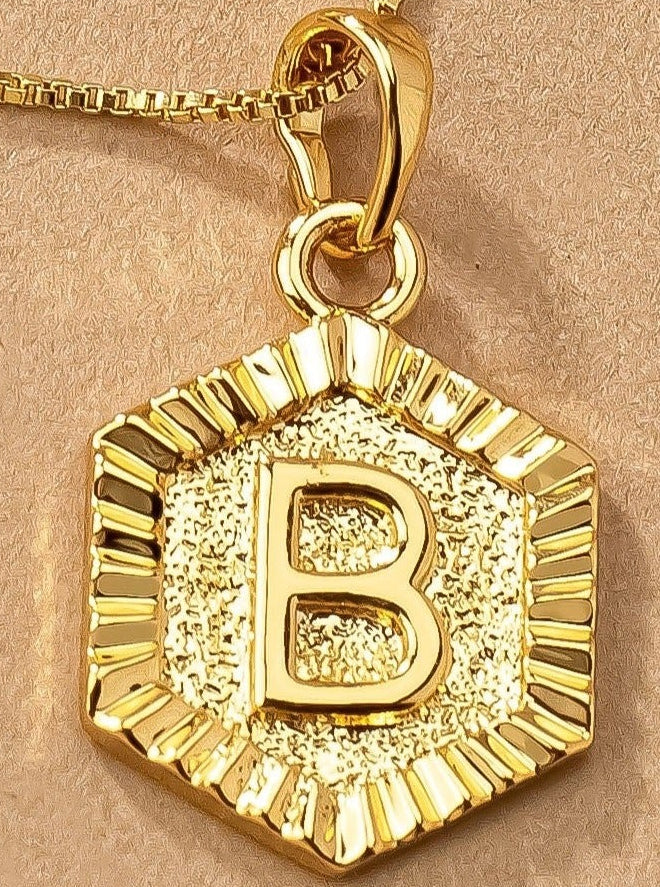 Gold Hexagon Initial Charm