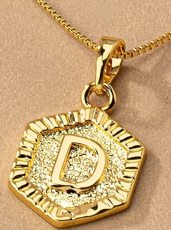 Gold Hexagon Initial Charm