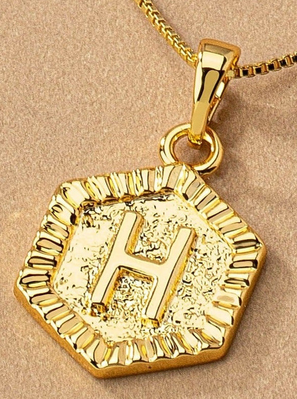 Gold Hexagon Initial Charm