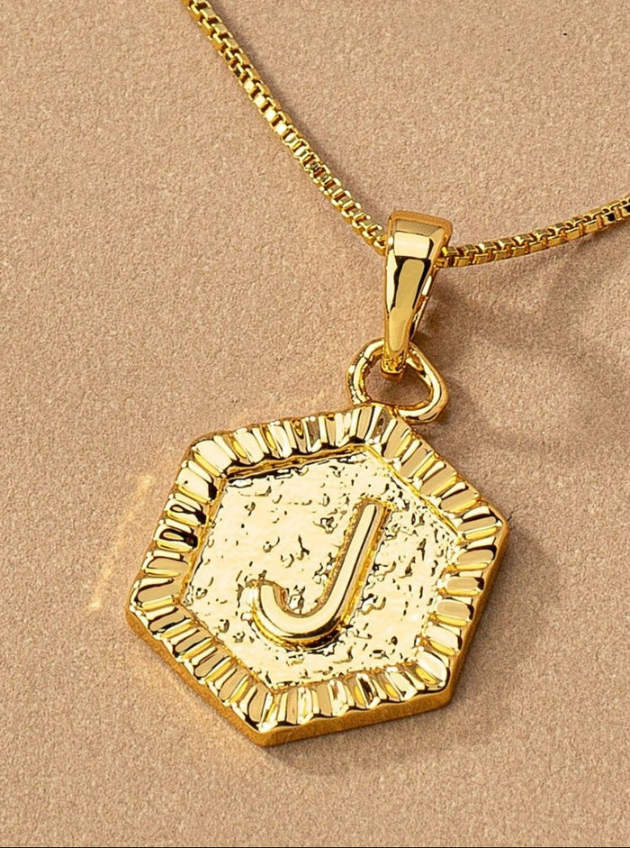 Gold Hexagon Initial Charm