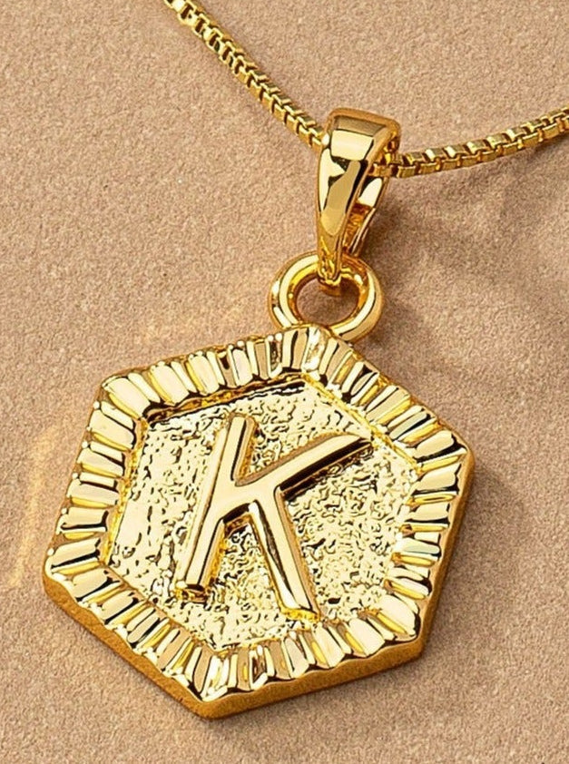 Gold Hexagon Initial Charm