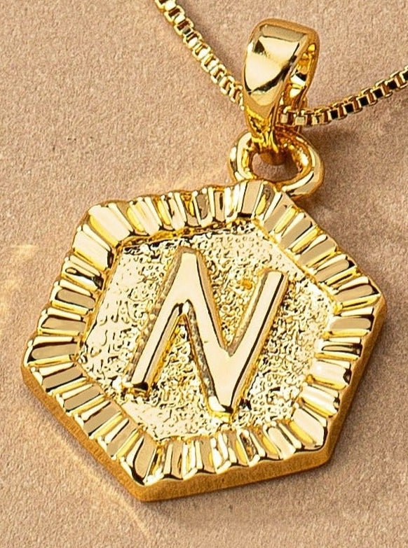 Gold Hexagon Initial Charm
