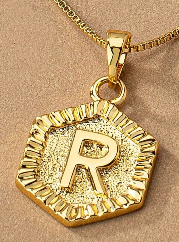 Gold Hexagon Initial Charm