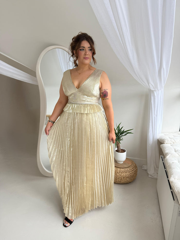 Gold Pleat Maxi Dress