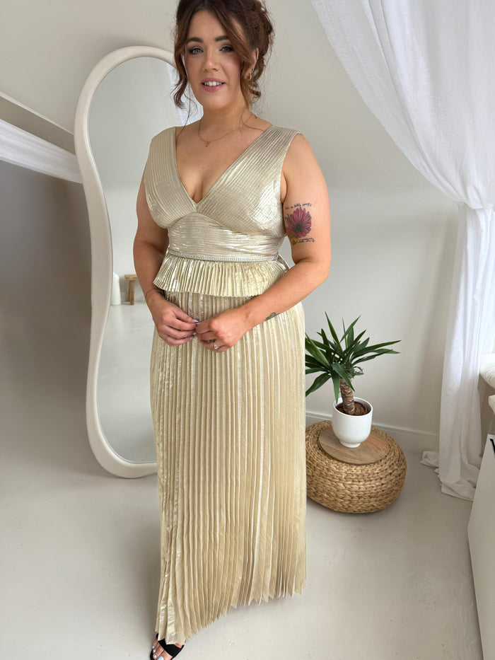 Gold Pleat Maxi Dress
