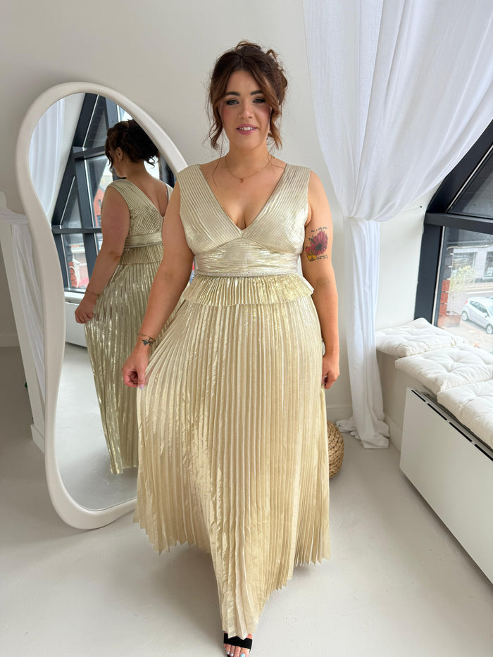 Gold Pleat Maxi Dress