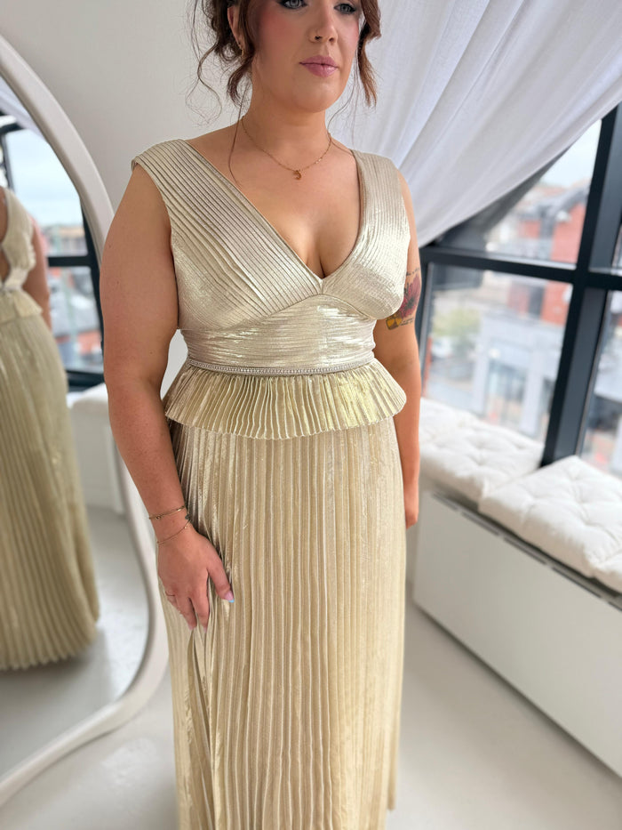 Gold Pleat Maxi Dress