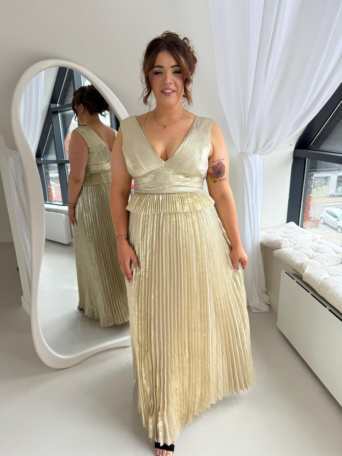Gold Pleat Maxi Dress