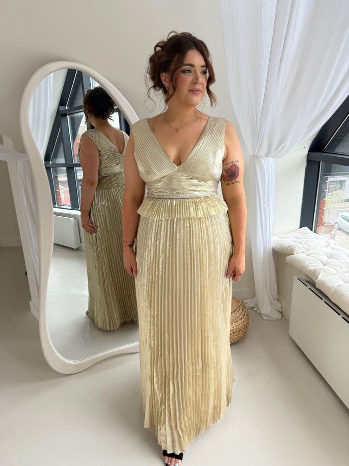 Gold Pleat Maxi Dress