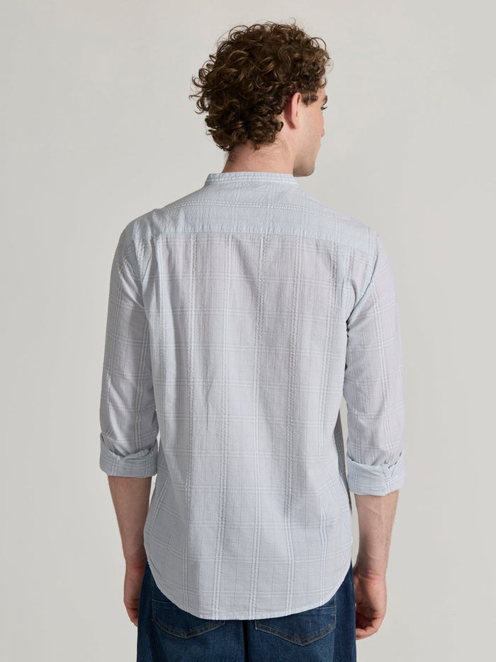 Men's Band Collar Striped Shirt in light green