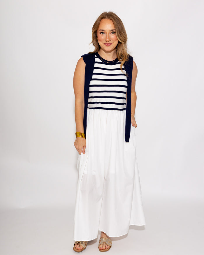 Harbor Stripe Layered Midi Dress