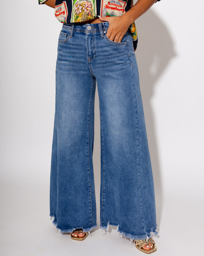 High Rise Ankle Wide Jeans
