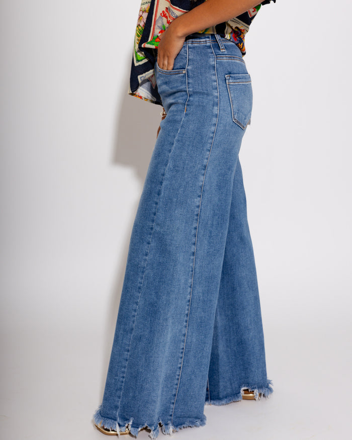 High Rise Ankle Wide Jeans