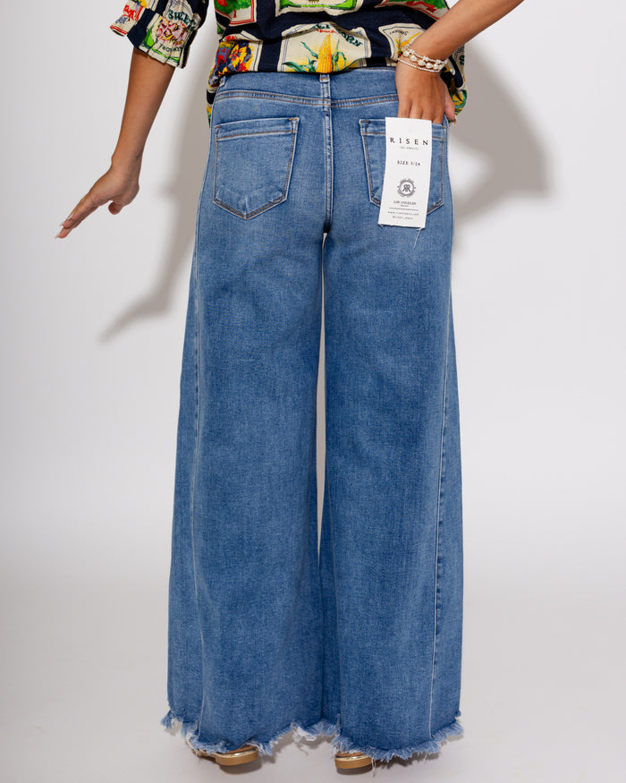High Rise Ankle Wide Jeans