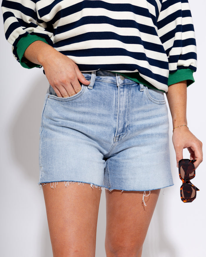 High Rise Raw Cut Hem Side Slit Shorts