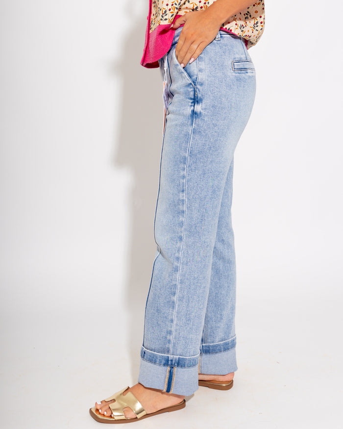 High Rise Straight Pin Tuck Jeans