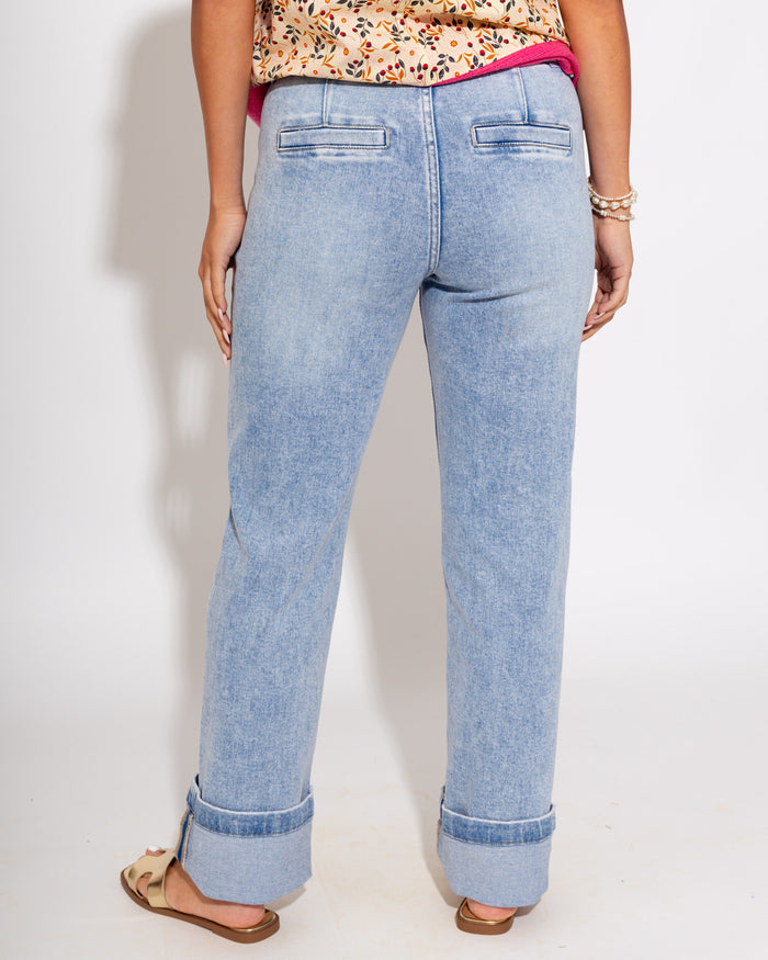 High Rise Straight Pin Tuck Jeans