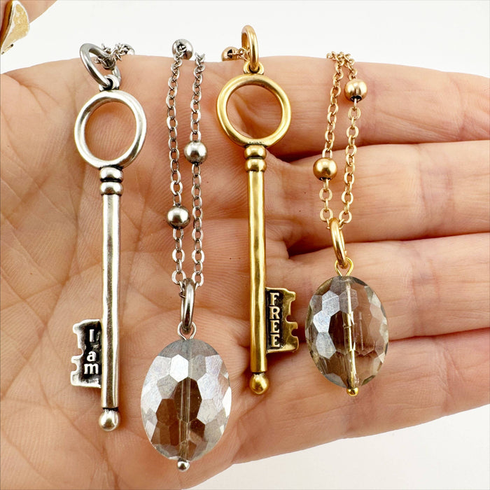I Am Free Key Dainty Necklace: Gold