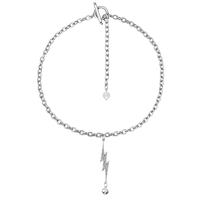 I Am Strong Lightning Bolt Choker Necklace: Gold / M/L (22")