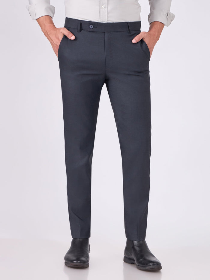 men wearing Skinny Fit Formal Trousers - Dark blue