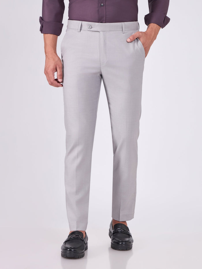 men wearing Skinny Fit Formal Trousers - Light Gray