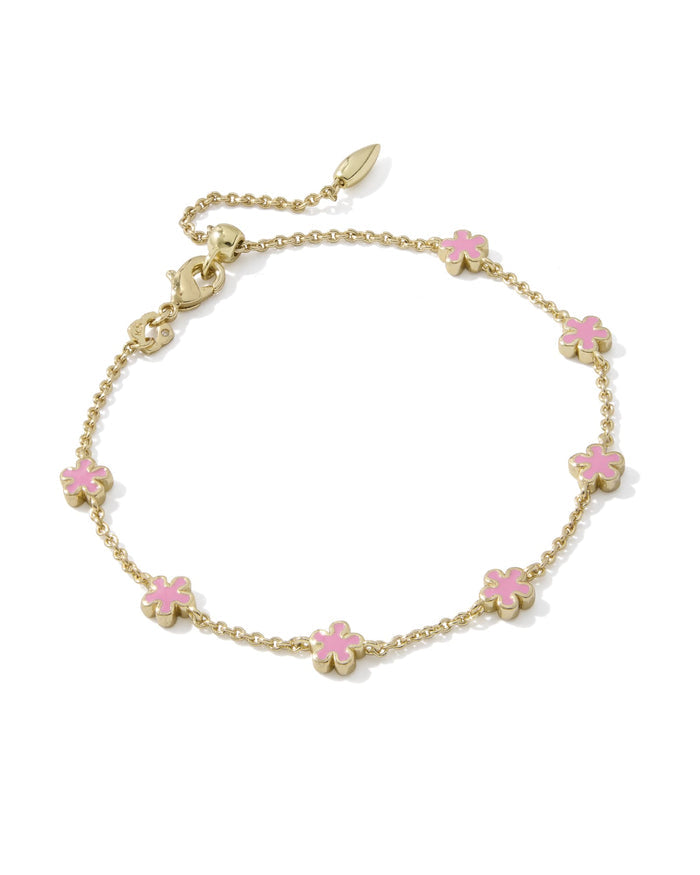 Jane Delicate Chain Bracelet Gold Dark Pink Enamel