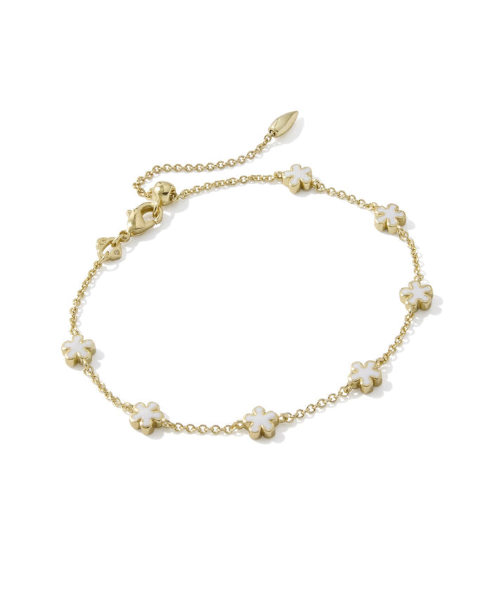 Jane Delicate Chain Bracelet Gold White Enamel
