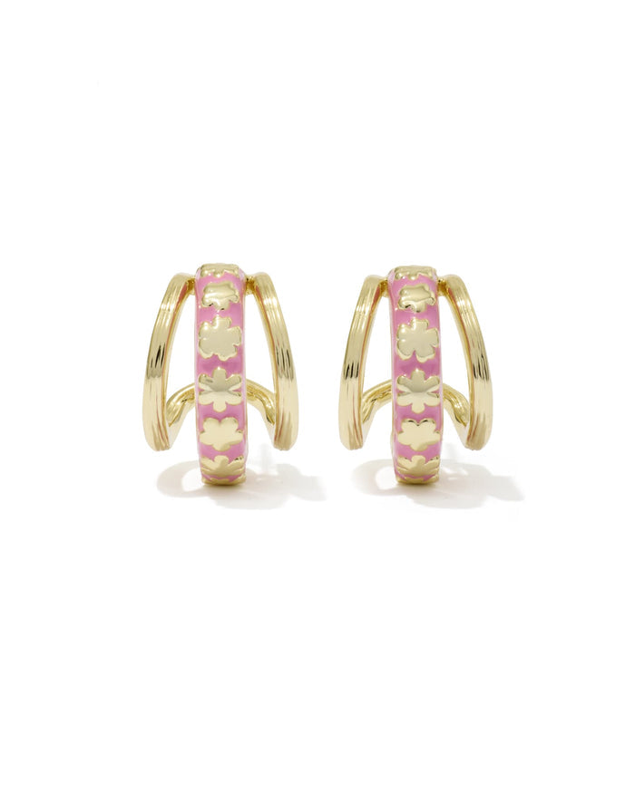 Jane Huggie Ear Gold Dark Pink Enamel
