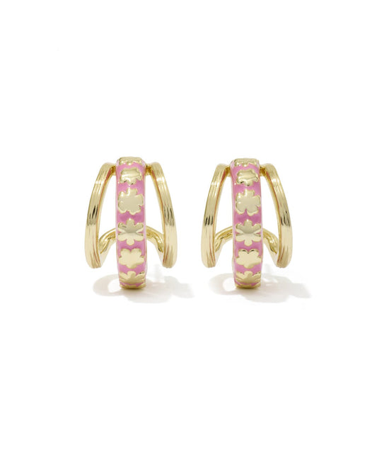 Jane Huggie Ear Gold Dark Pink Enamel