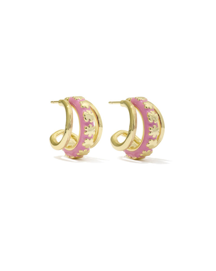 Jane Huggie Ear Gold Dark Pink Enamel
