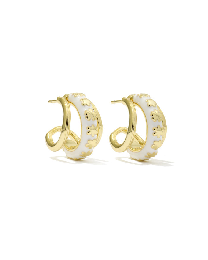 Jane Huggie Ear Gold White Enamel