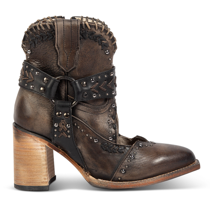 FREEBIRD women's Jetson black western heeled bootie with vintage-inspired detailing and instep cutout