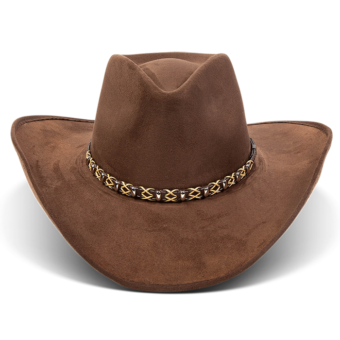 FREEBIRD Jones beige western cowboy hat featuring teardrop crown, upturned-brim, and braided leather band