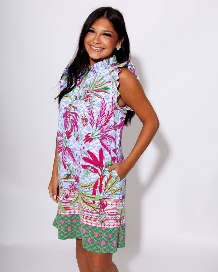 Jude Connally | Shari Dress in Palm Royal White