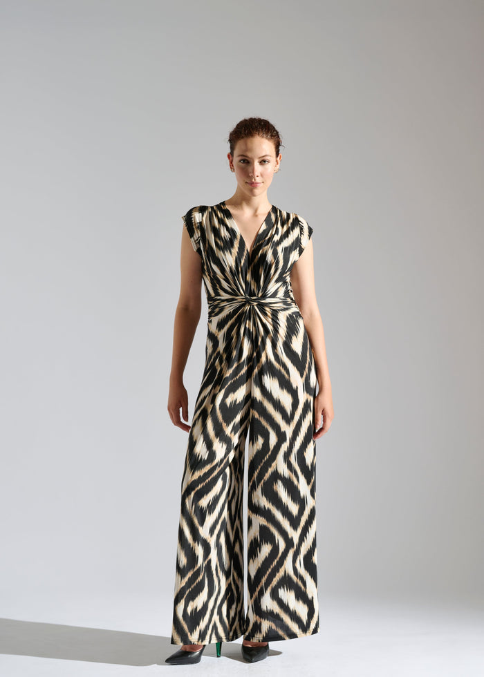 Romy sleeveless zebra-patterned jumpsuit.