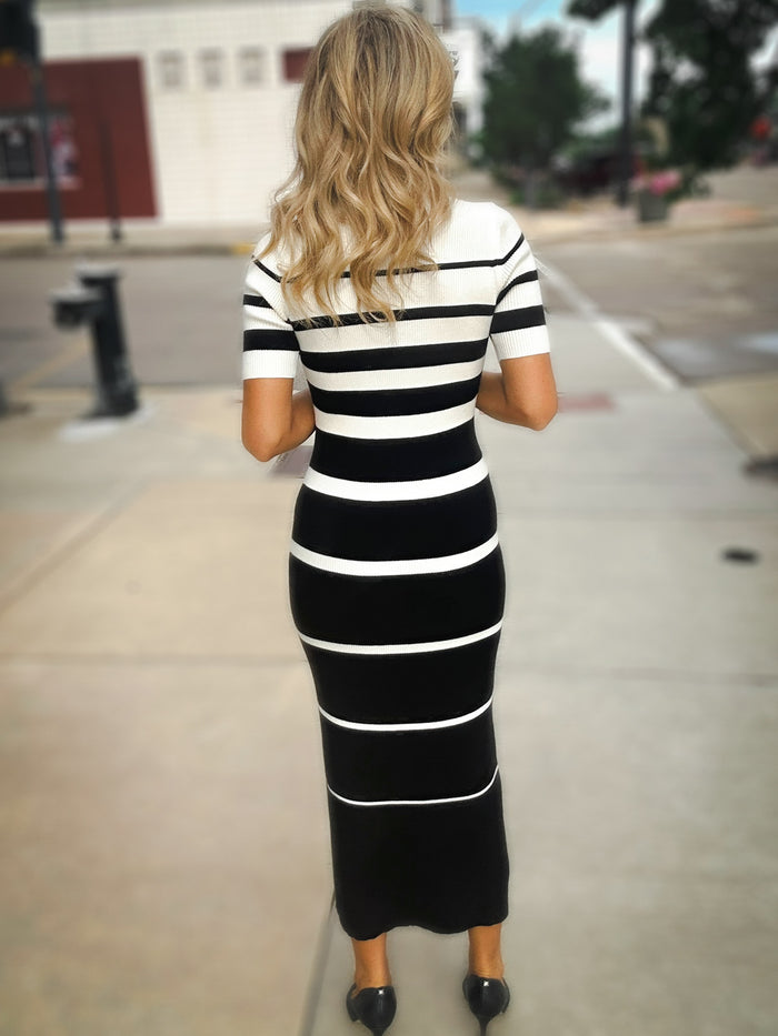 Karen Kane Linear Luxe Ribbed Midi Dress