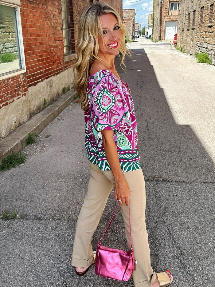 Karen Kane Print & Flare Blouse