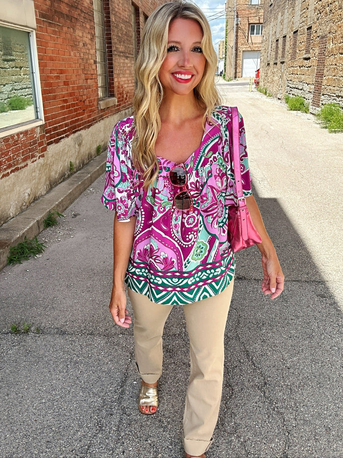 Karen Kane Print & Flare Blouse