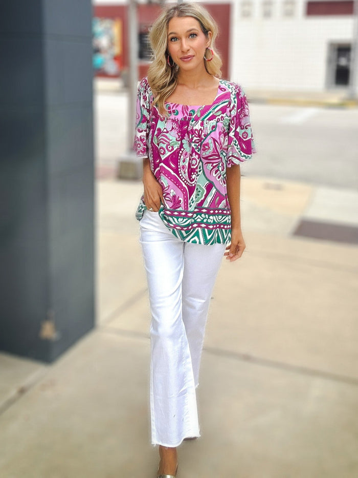 Karen Kane Print & Flare Blouse