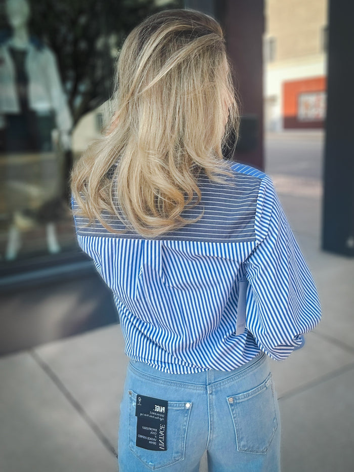 Karen Kane Striped & Steady Tie Front Blouse