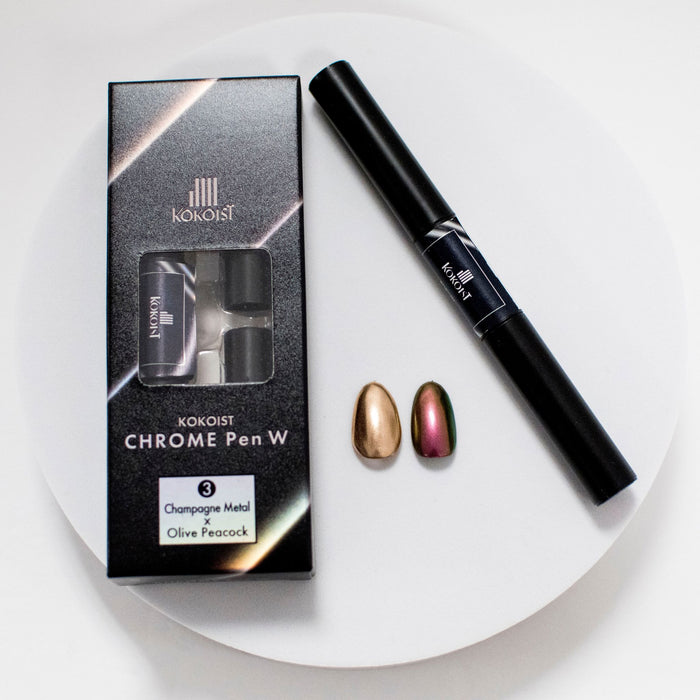 Kokoist Chrome Pen W 03 Champagne Metal x Olive Peacock Nail Art KOKOIST