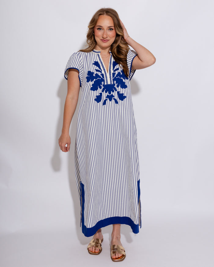 Lace Trim Striped Midi Dress