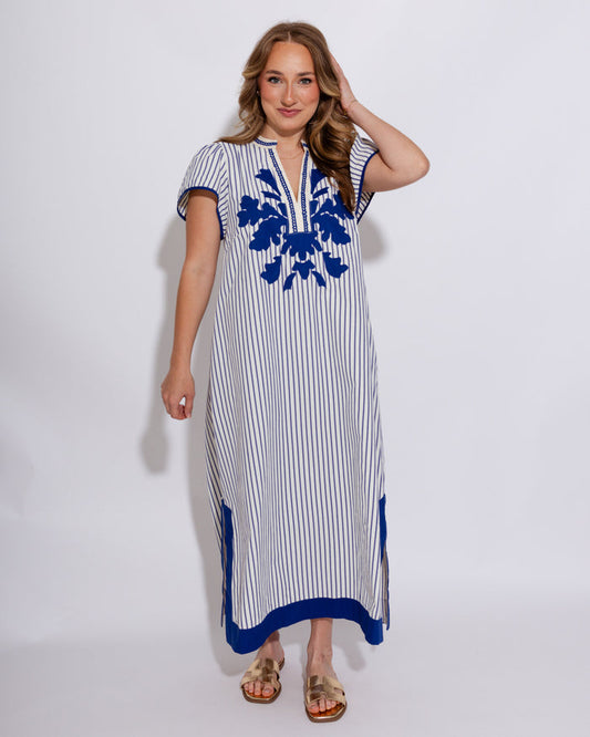 Lace Trim Striped Midi Dress
