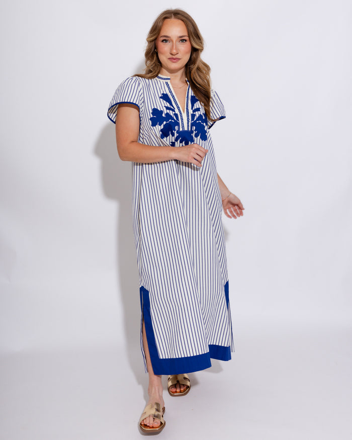 Lace Trim Striped Midi Dress